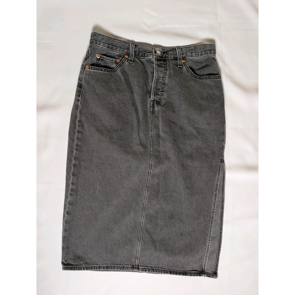 Levis Black Denim Side Slit Midi Skirt Sz 29 90s Inspired Y2K Western Faded - Picture 3 of 9